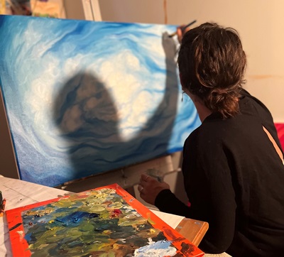 Sarah a breast cancer survivor is painting as therapy